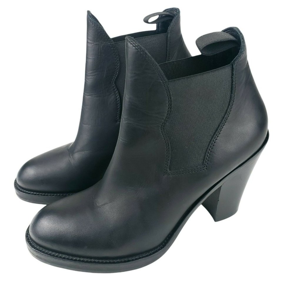 ACNE STUDIOS Star Black Leather Chelsea Ankle Heel Bootie Boots Size 41 - Picture 2 of 12